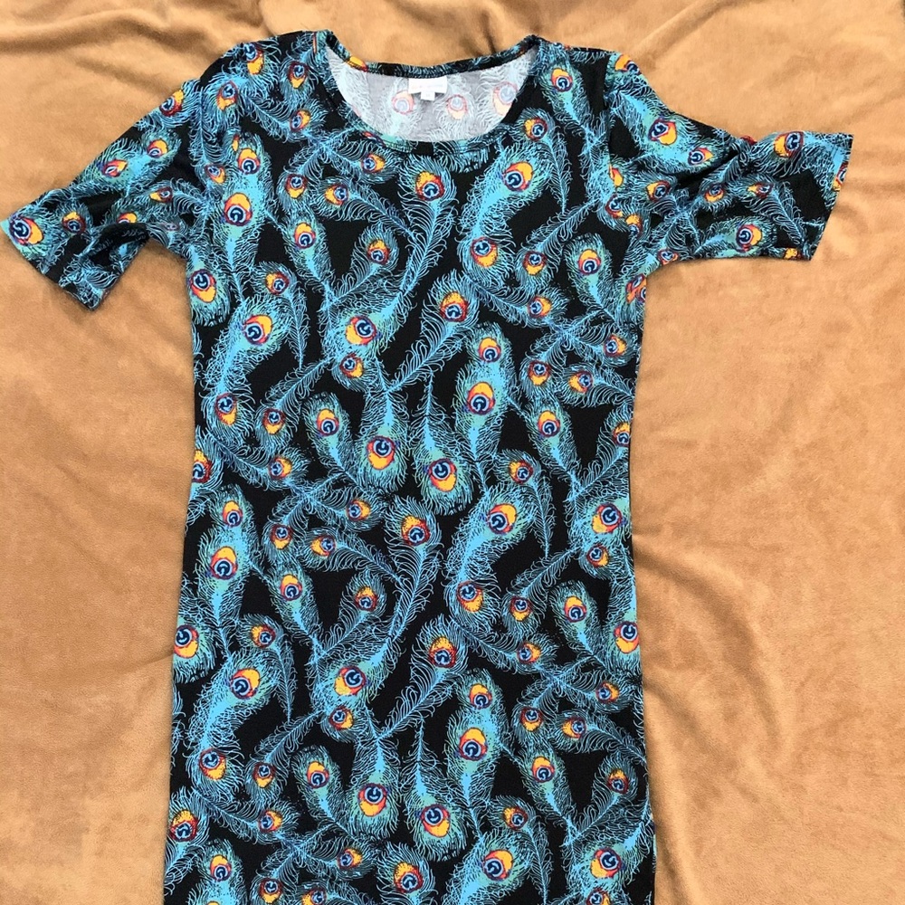 Julia Dress Black & Peacock Feathers